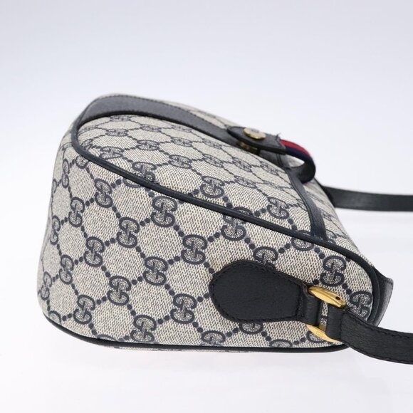 GUCCI GG Supreme Sherry Line Shoulder Bag PVC Navy Gold Red Auth 139821 - Picture 6 of 16